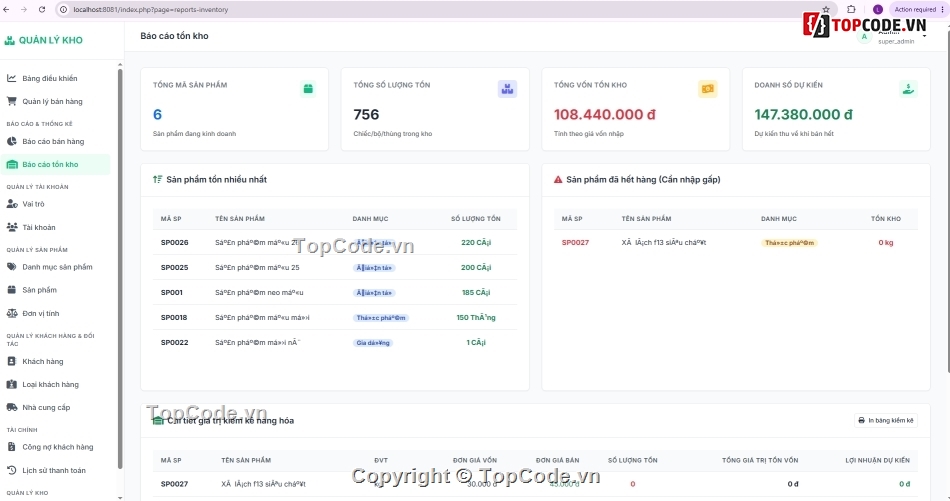 Quản Lý kho,Quản lý kho hàng,quản lý công nợ,quản lý bán hàng,Quản lý sản phẩm,php mysql